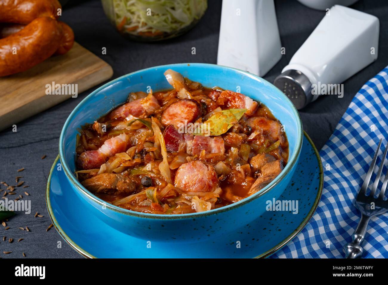 Polish bigos with sausage and mushrooms Stock Photo Alamy