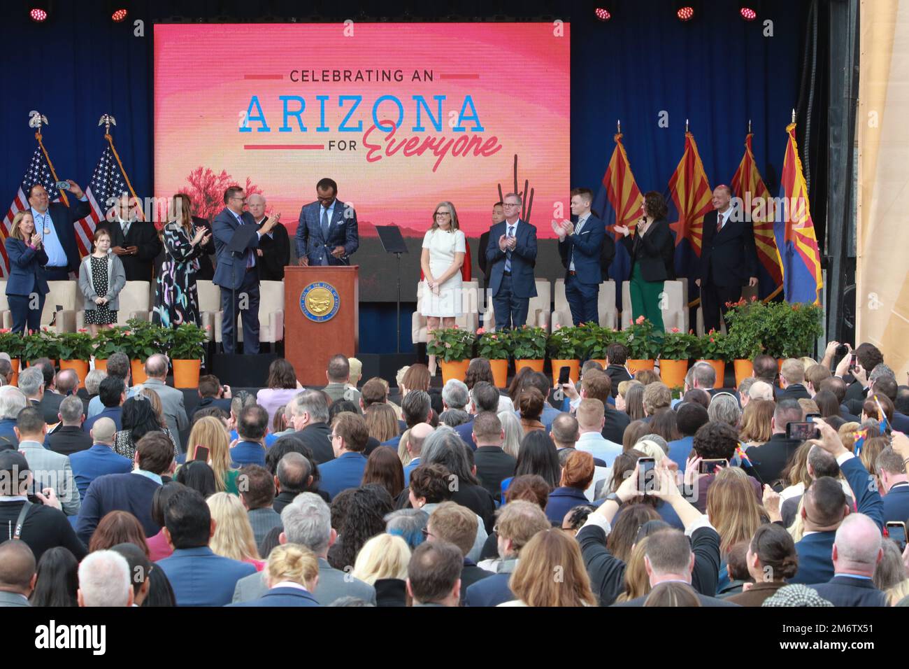 Governor-Elect Katie Hobbs makes remarks after being sworn in during ...