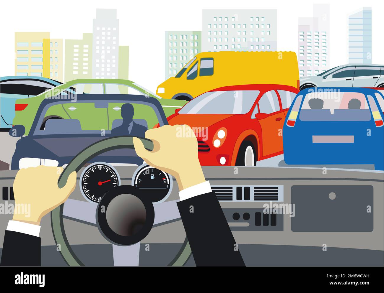 Car on the crossroads in traffic jam,, illustration Stock Photo - Alamy