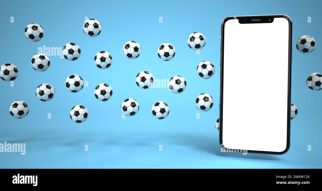 Smartphone Classic Footballs Blue Background Stock Photo