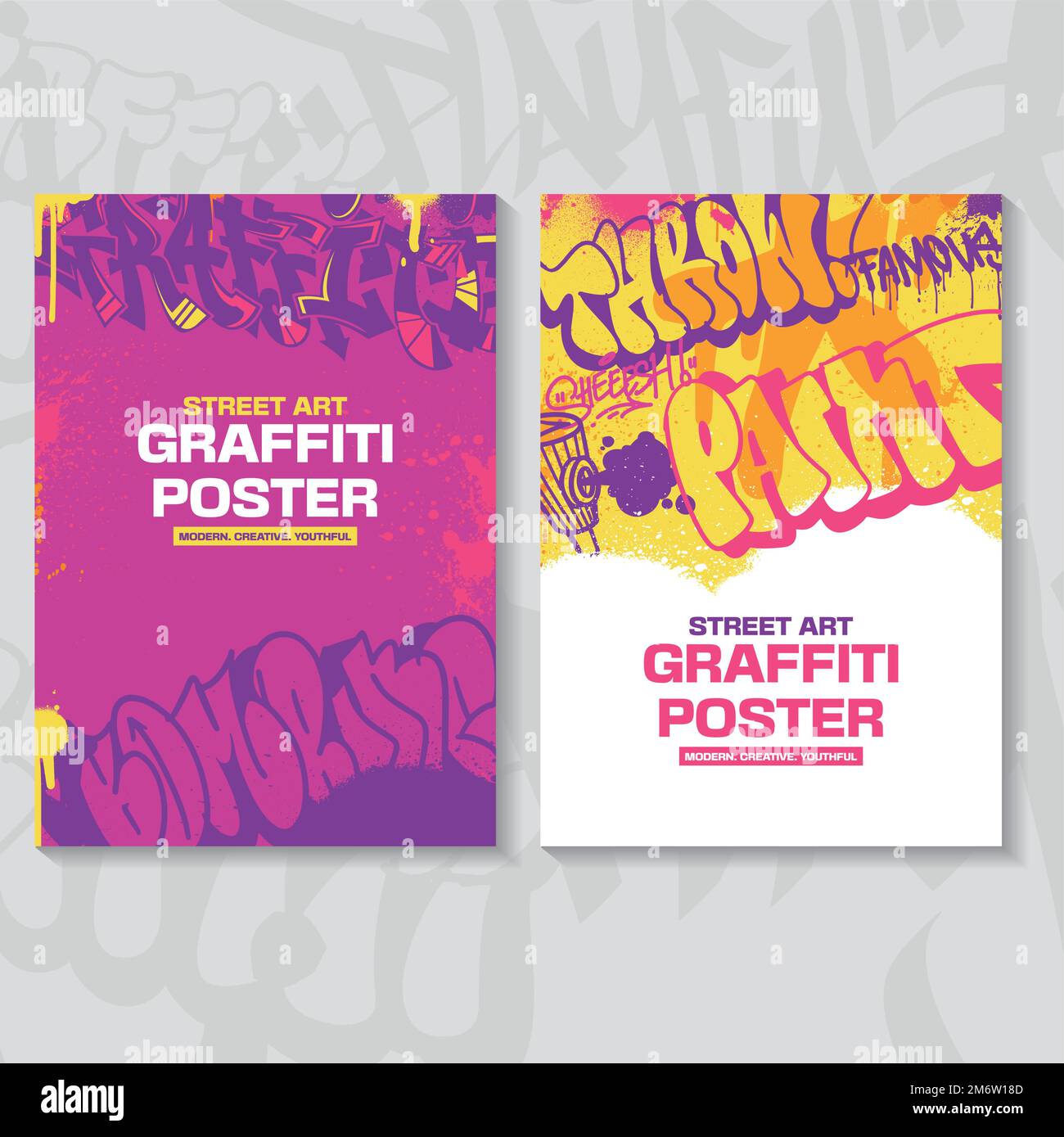 Modern graffiti art poster or flyer design with colorful tags, throw up. Handdrawn abstract