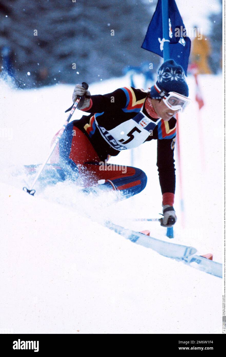 Rosi MITTERMAIER, Goldmedaille, Gold Medal, INNSBRUCK Winter Olympics, 1976, Olympische Winterspiele - Alpine Ski - Gold im Slalom - Photo credit : © ATP Arthur THILL Credit: SPP Sport Press Photo. /Alamy Live News Stock Photo