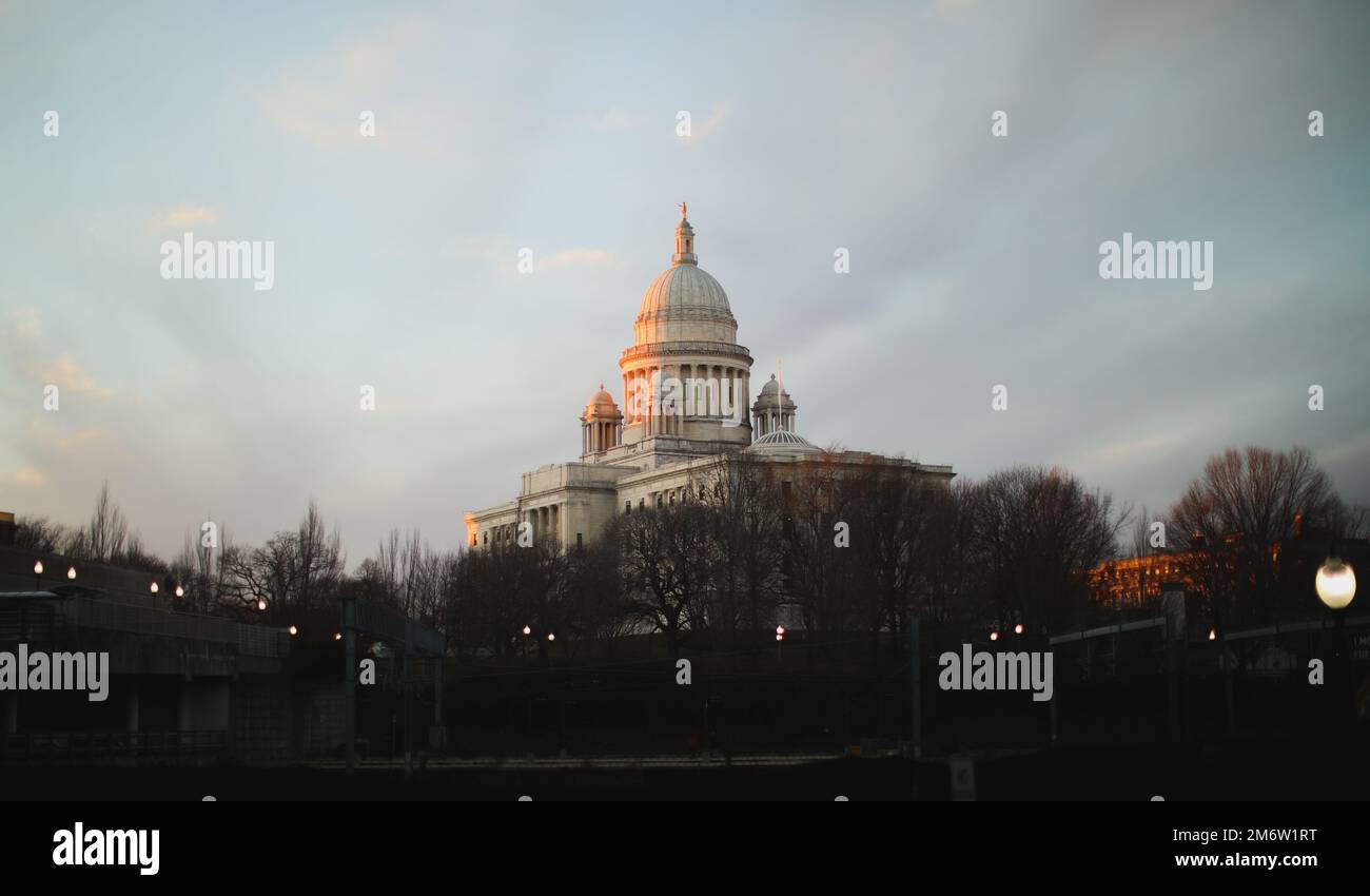 Rhode Island State House historical monument building capitol during sunset landmark national city and history Stock Photo