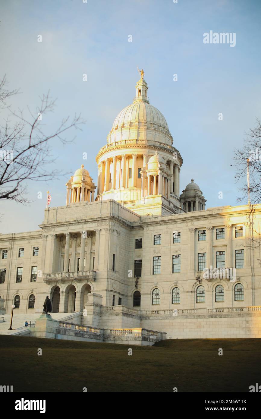 Rhode Island State House historical monument building capitol during sunset landmark national city and history Stock Photo