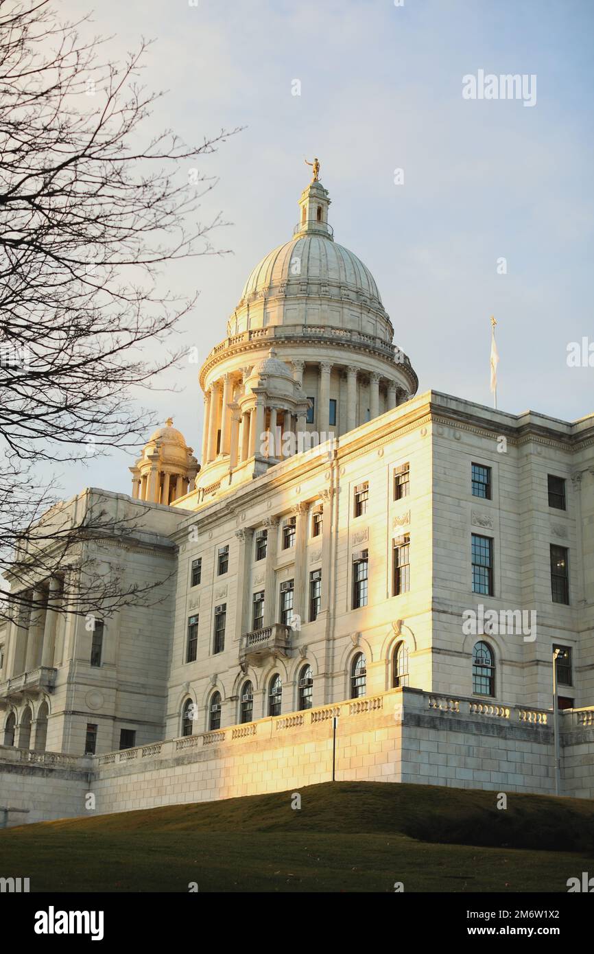 Rhode Island State House historical monument building capitol during sunset landmark national city and history Stock Photo