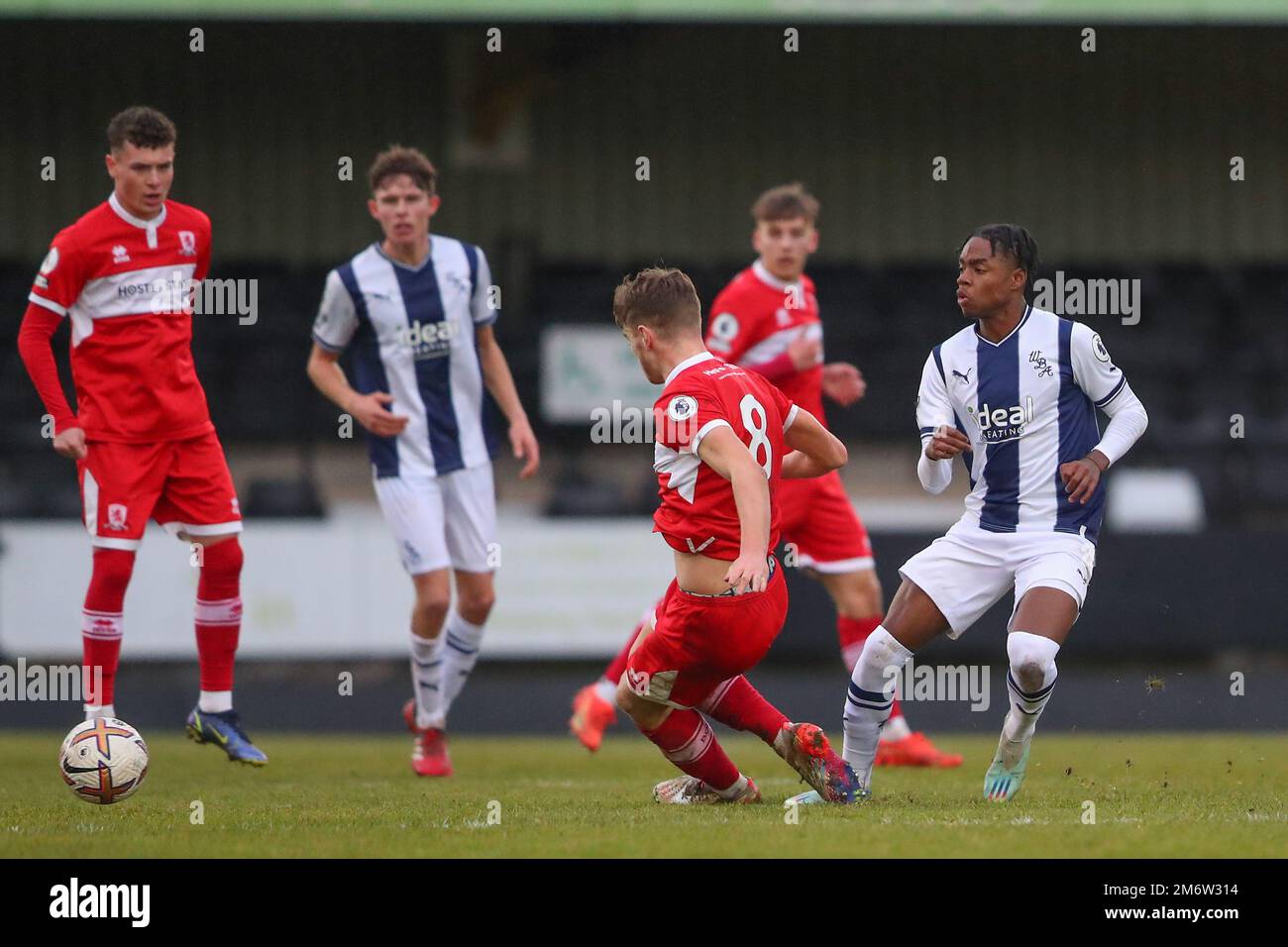 Hednesford, UK. 05th Jan, 2023. Akeel Higgins of West Bromwich Albion passes the ball during the Premier League Cup match West Bromwich Albion vs Middlesbrough U23's at Keys Park, Hednesford, United Kingdom, 5th January 2023 (Photo by Gareth Evans/News Images) Credit: News Images LTD/Alamy Live News Stock Photo
