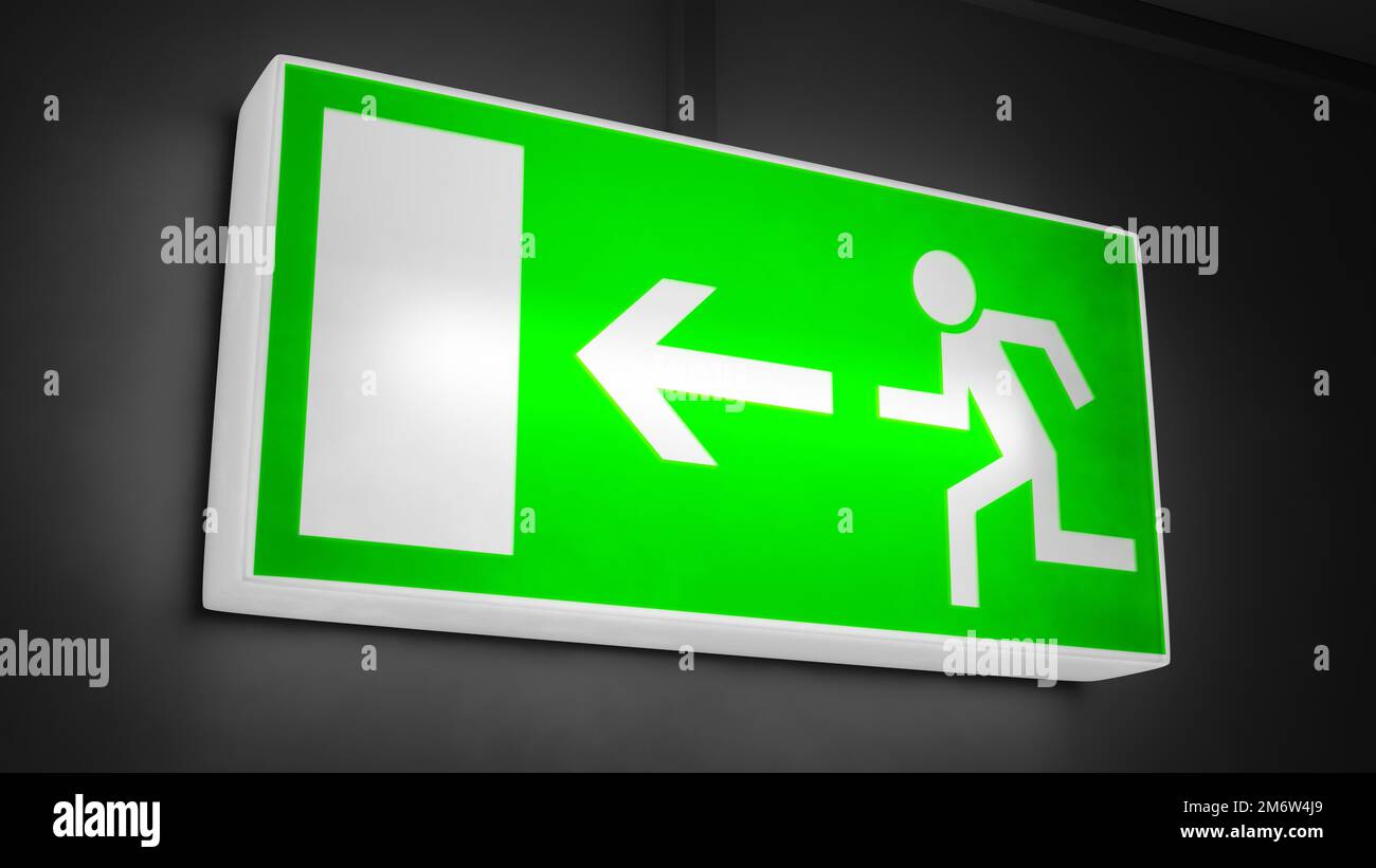 Green exit sign light Stock Photo