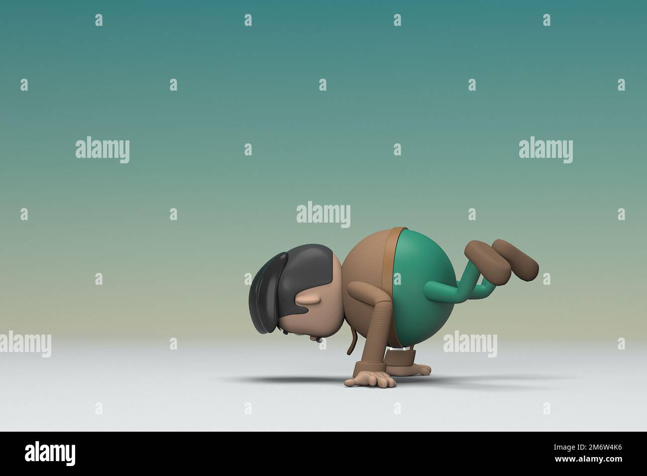 The man with mustache wearing a brown long sleeve shirt green pants. He