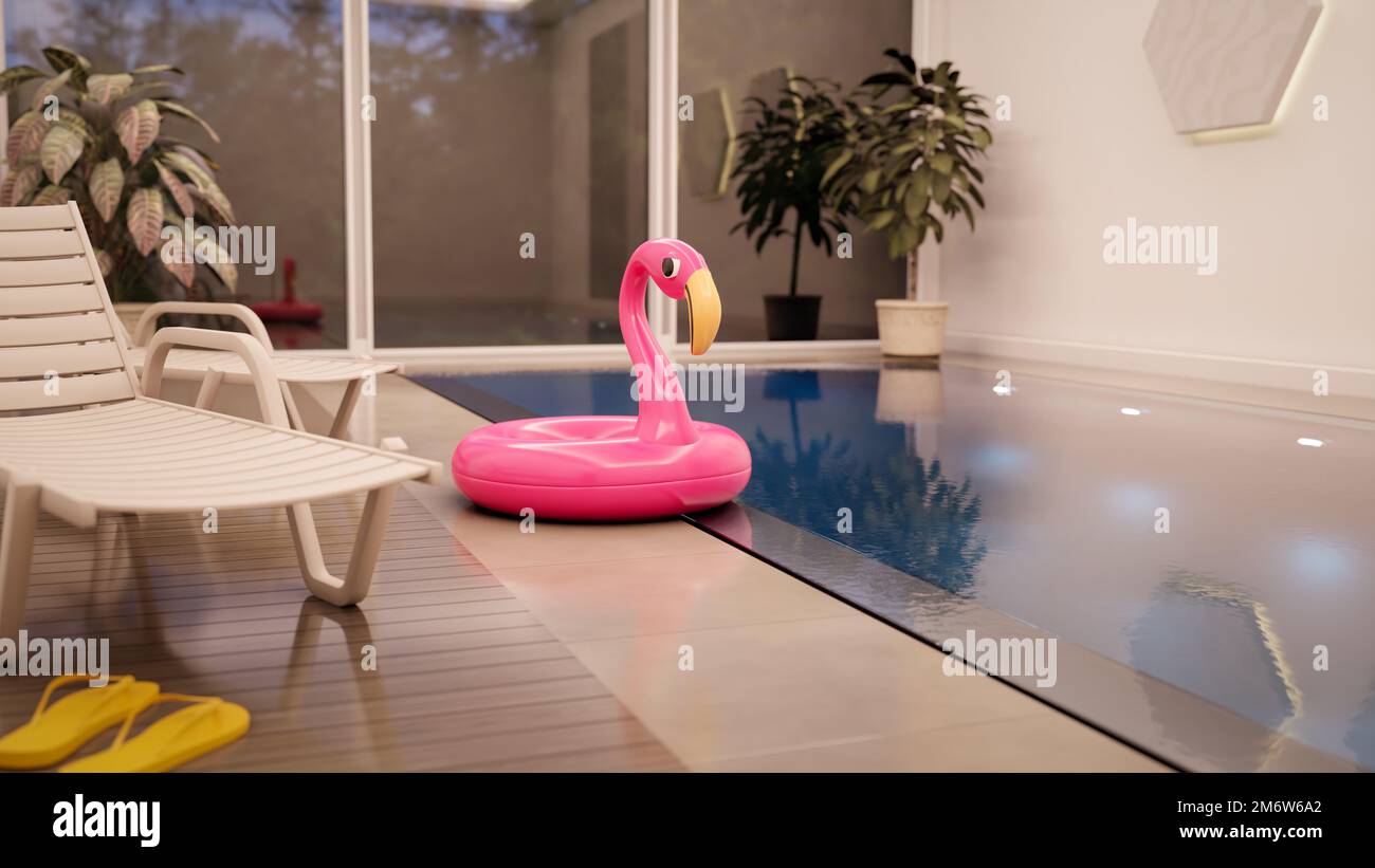 Indoor pool flamingo Stock Photo