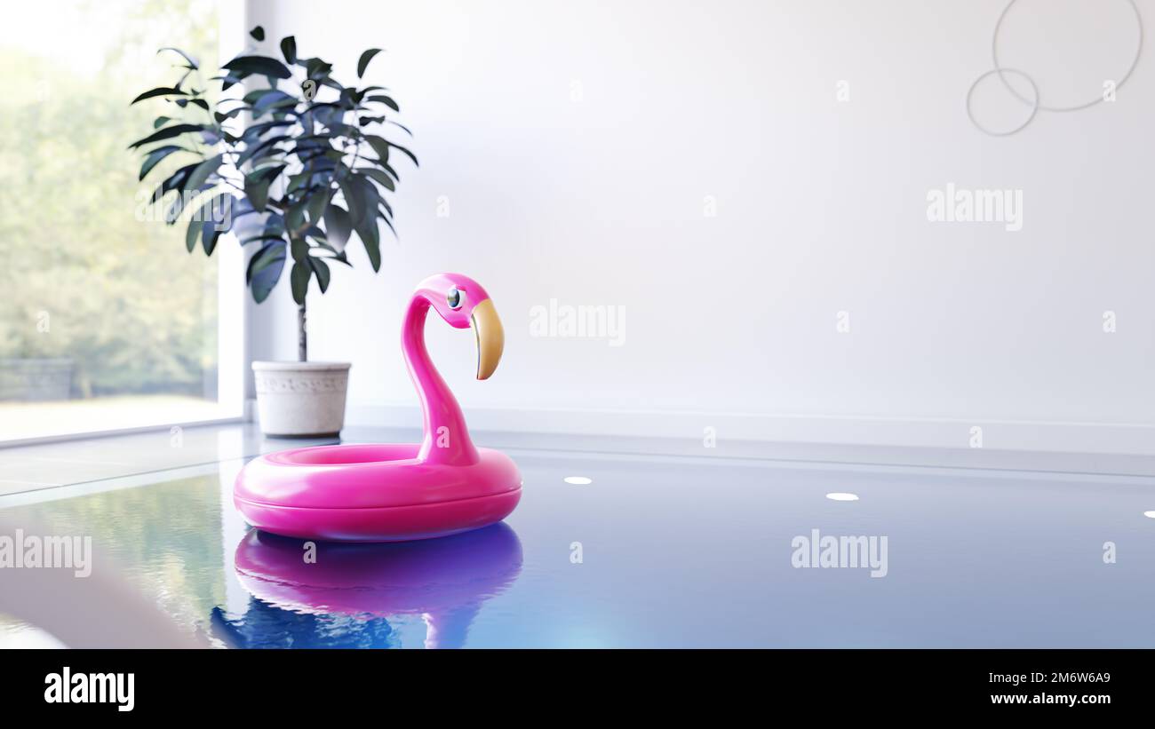 Indoor pool flamingo Stock Photo