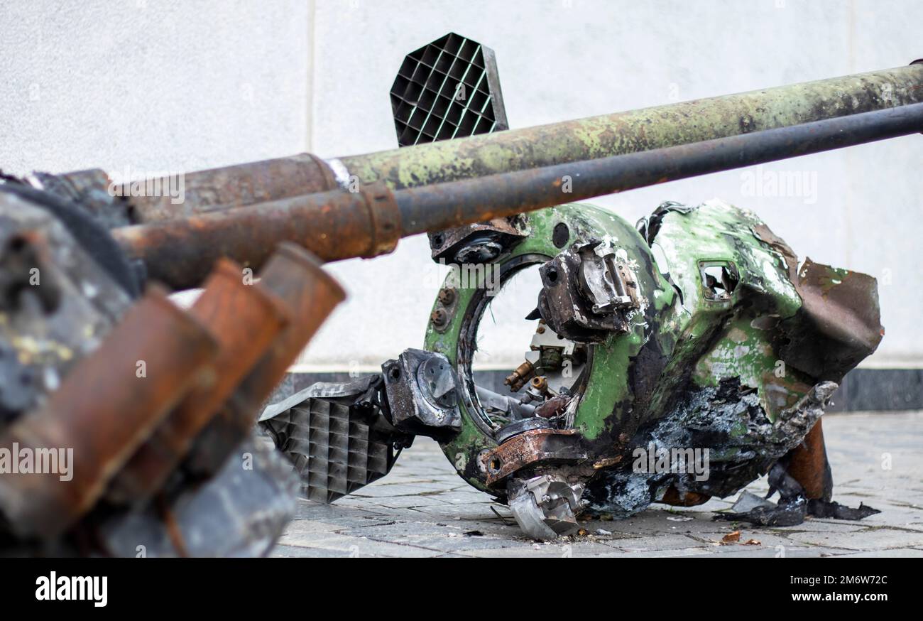 Parts of a tactical ballistic missile, OTR-21. Destroyed Russian ...