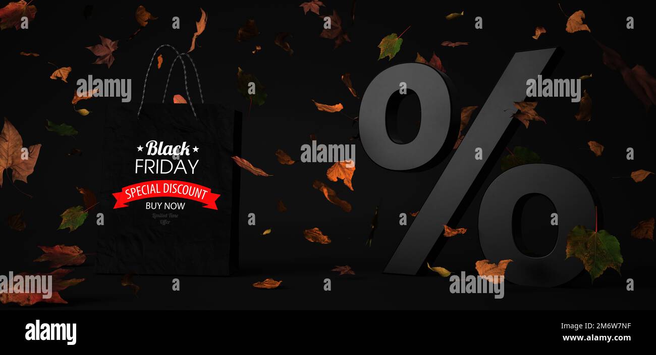 Black Friday Shopping Bag Percent Foliage Stock Photo