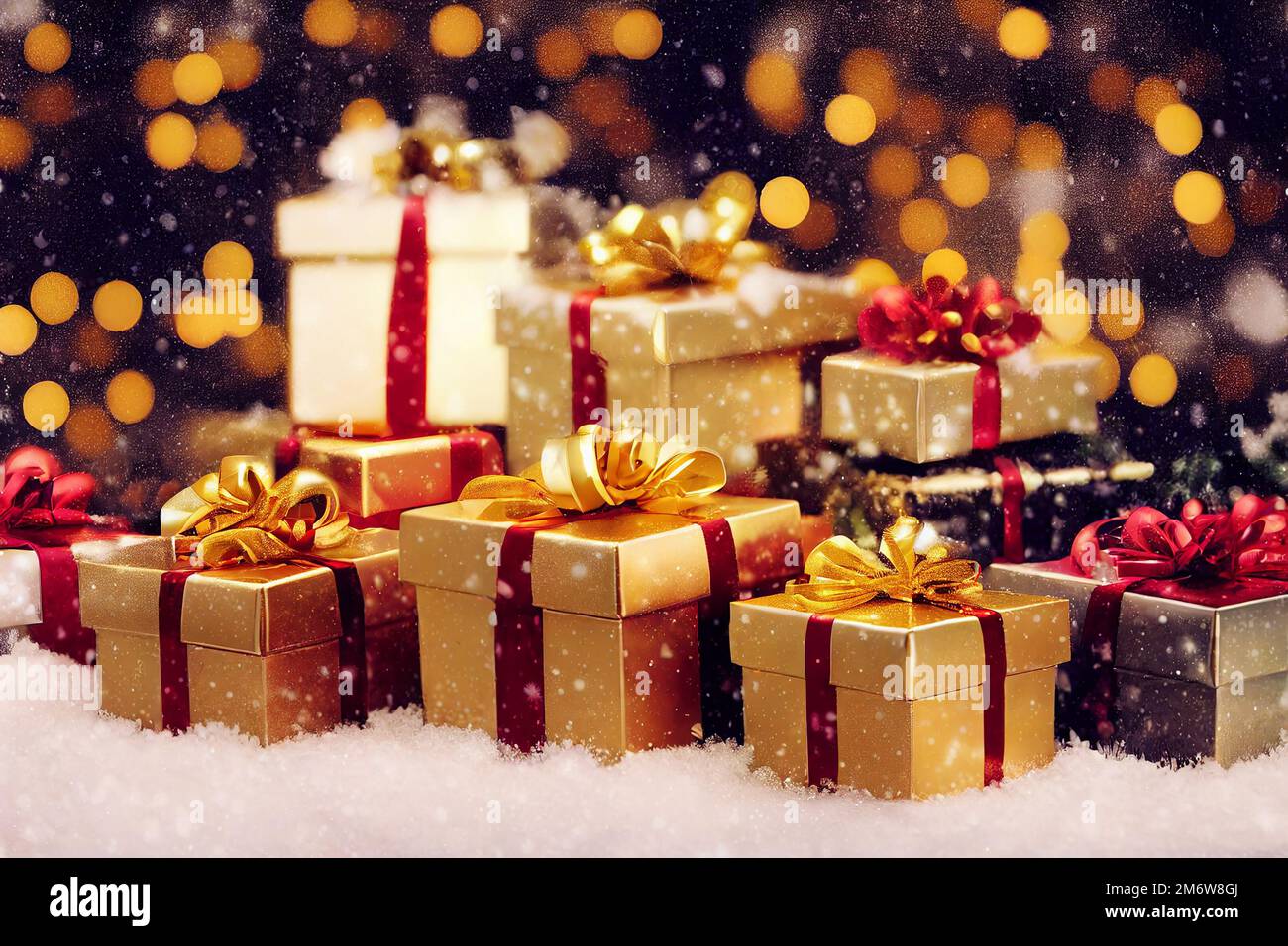 Christmas present and gift boxes under Christmas tree Stock Photo