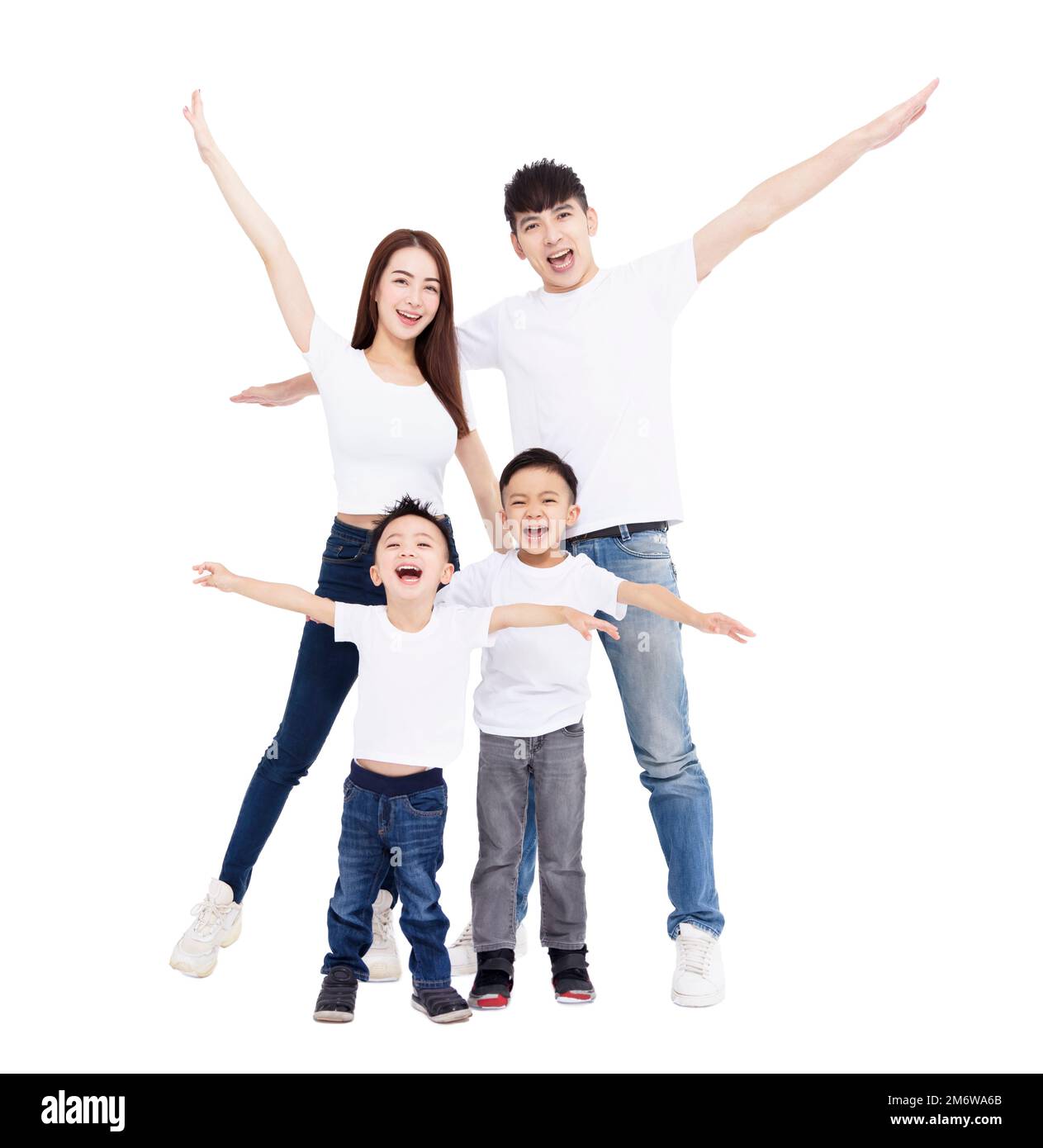 Happy Asian family  isolated on white background Stock Photo