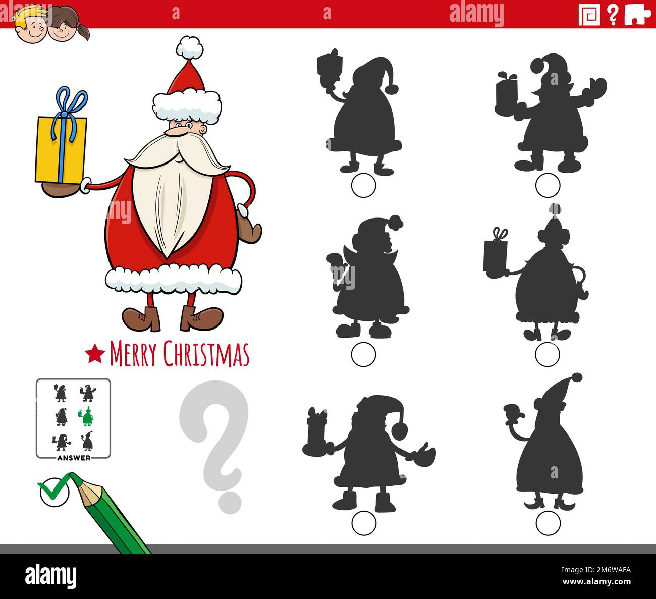 Shadows game with cartoon Santa Claus character Stock Photo - Alamy