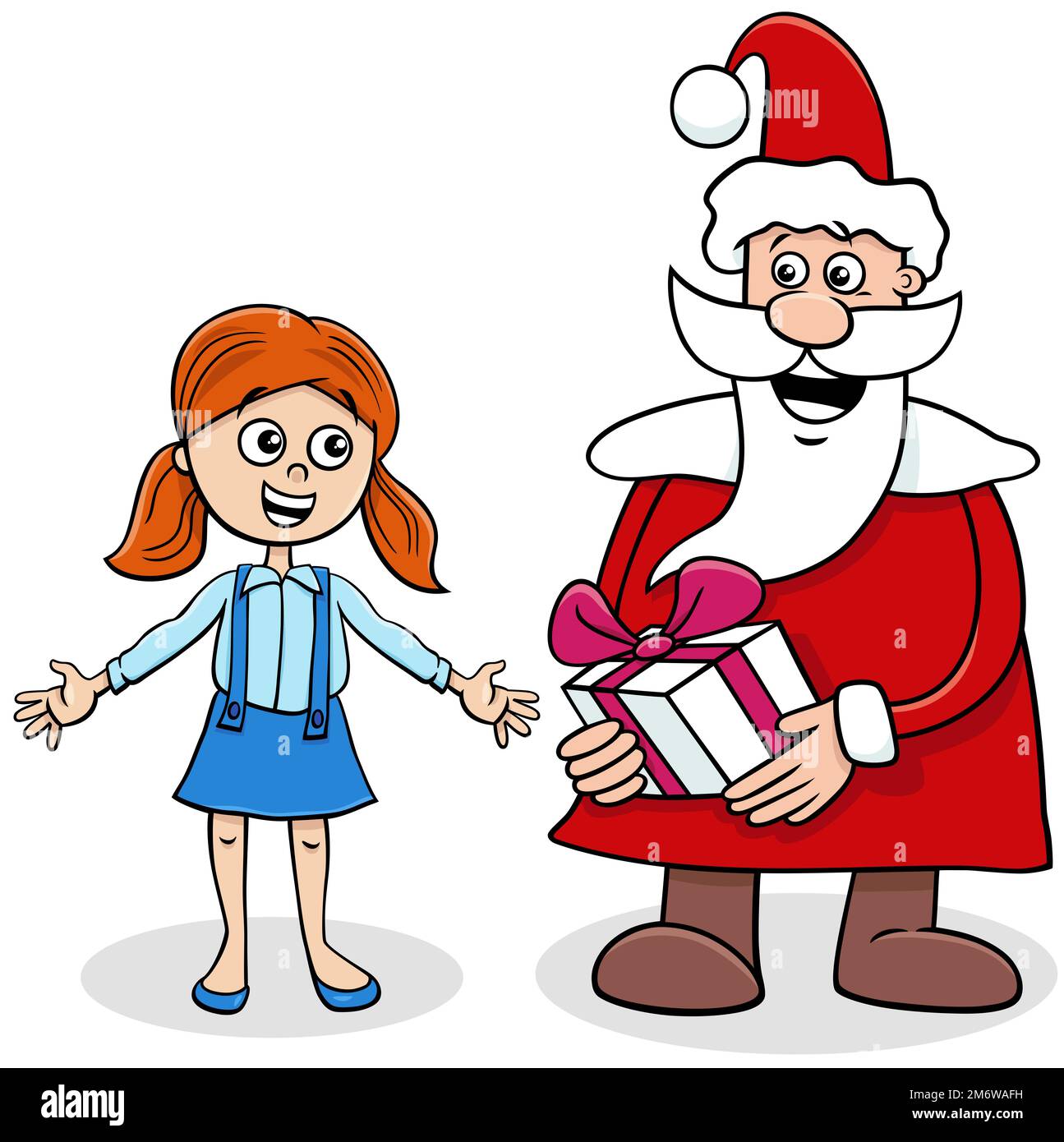 Cartoon Santa Claus giving Christmas gift to little girl Stock Photo ...