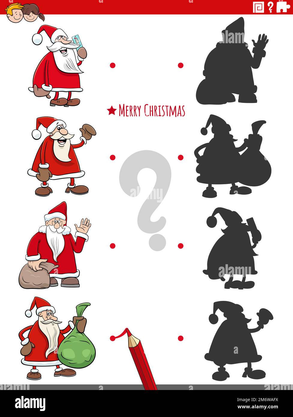 Educational shadow game with cartoon Santa Claus Stock Photo - Alamy