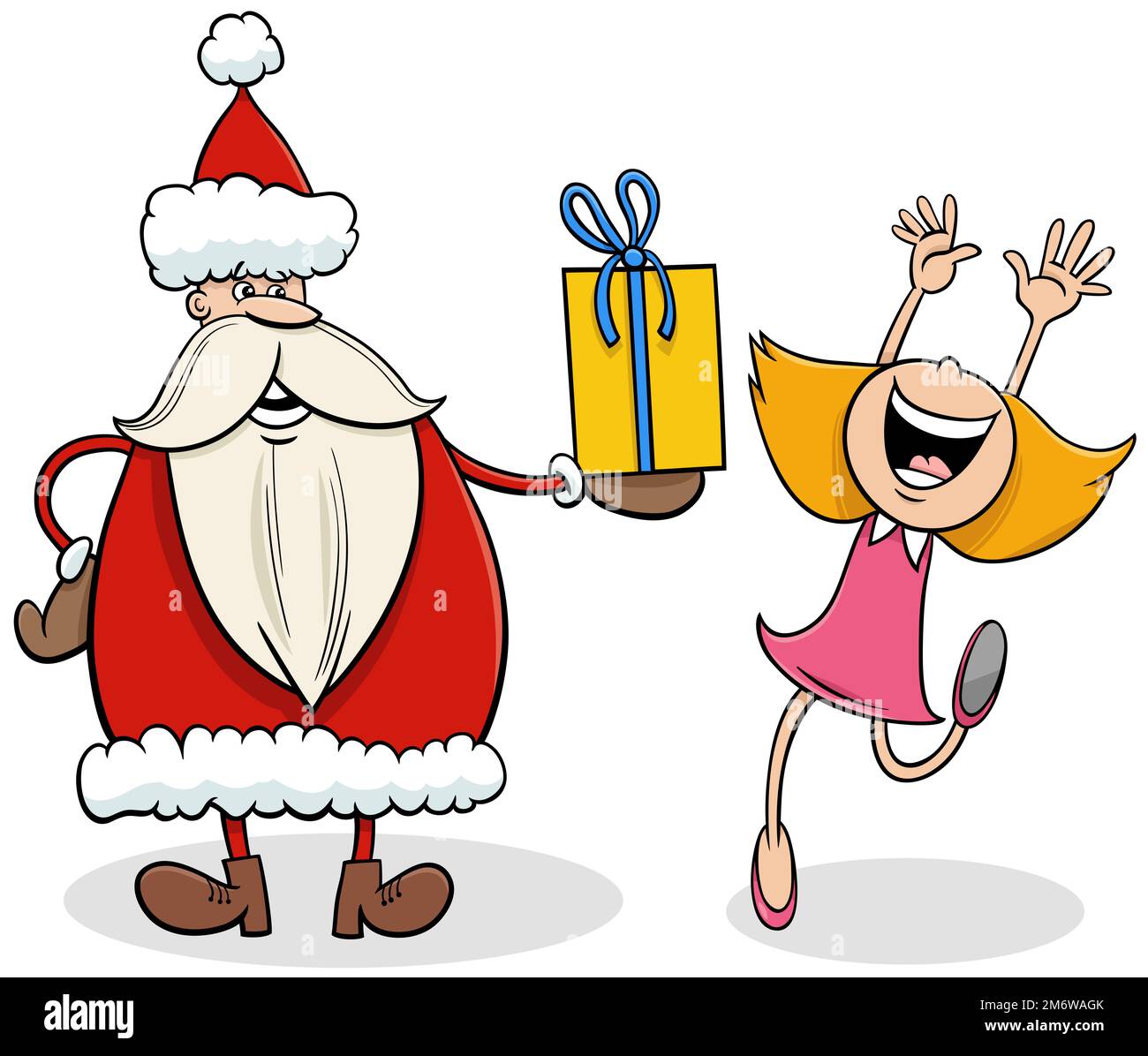 Cartoon Santa Claus giving Christmas present to little girl Stock Photo ...
