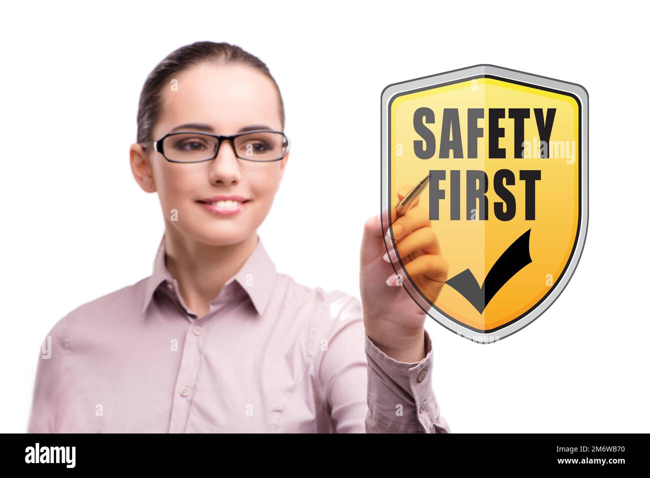 Safety first concept with businesswoman Stock Photo Alamy