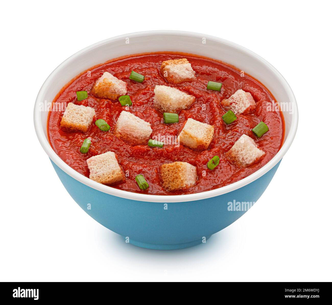 Instant tomato soup with croutons isolated on white background Stock ...