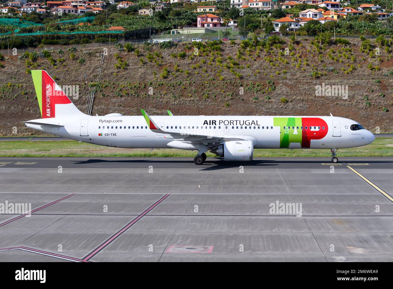 Airplane A321 of TAP Portugal. TAP Air Portugal Airbus A321 aircraft taxiing. Stock Photo