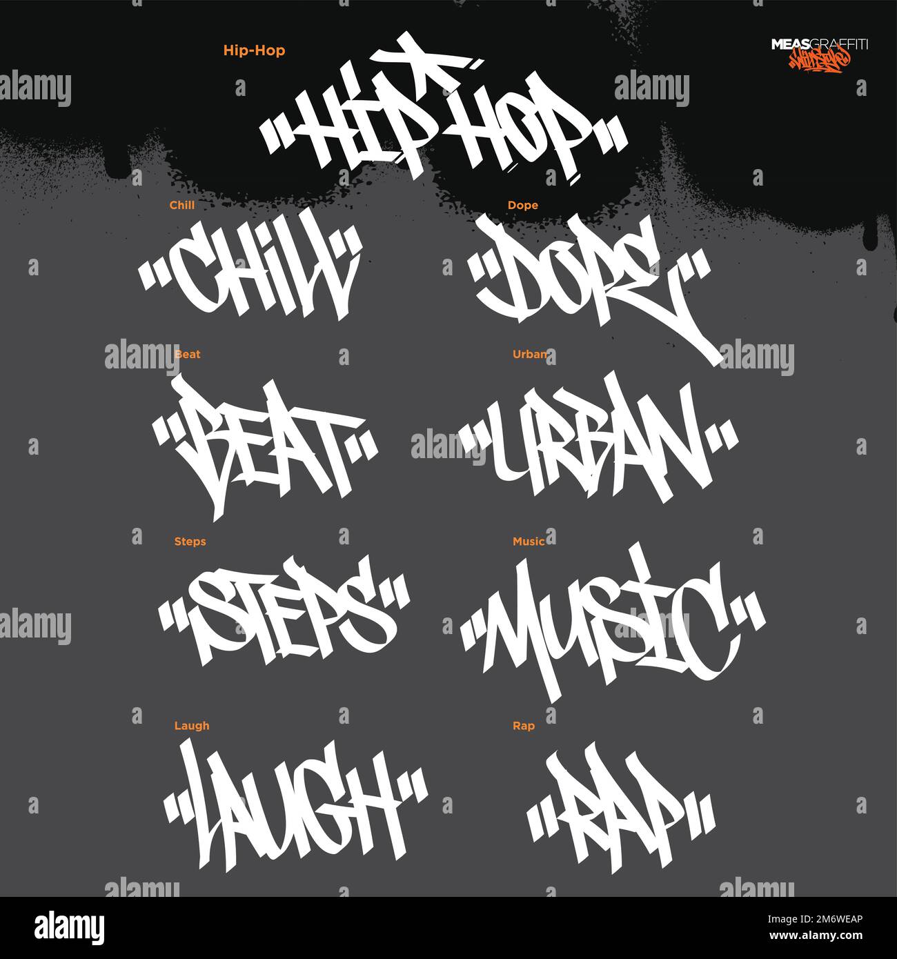 Various words in a cool street art graffiti tags Stock Vector