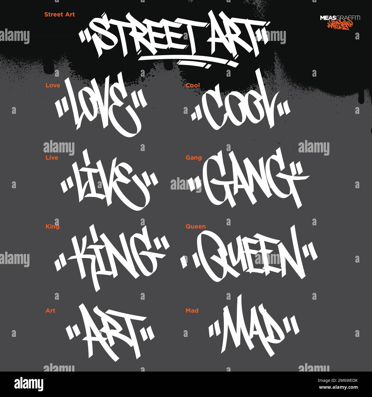 Various words in a cool street art graffiti tags Stock Vector