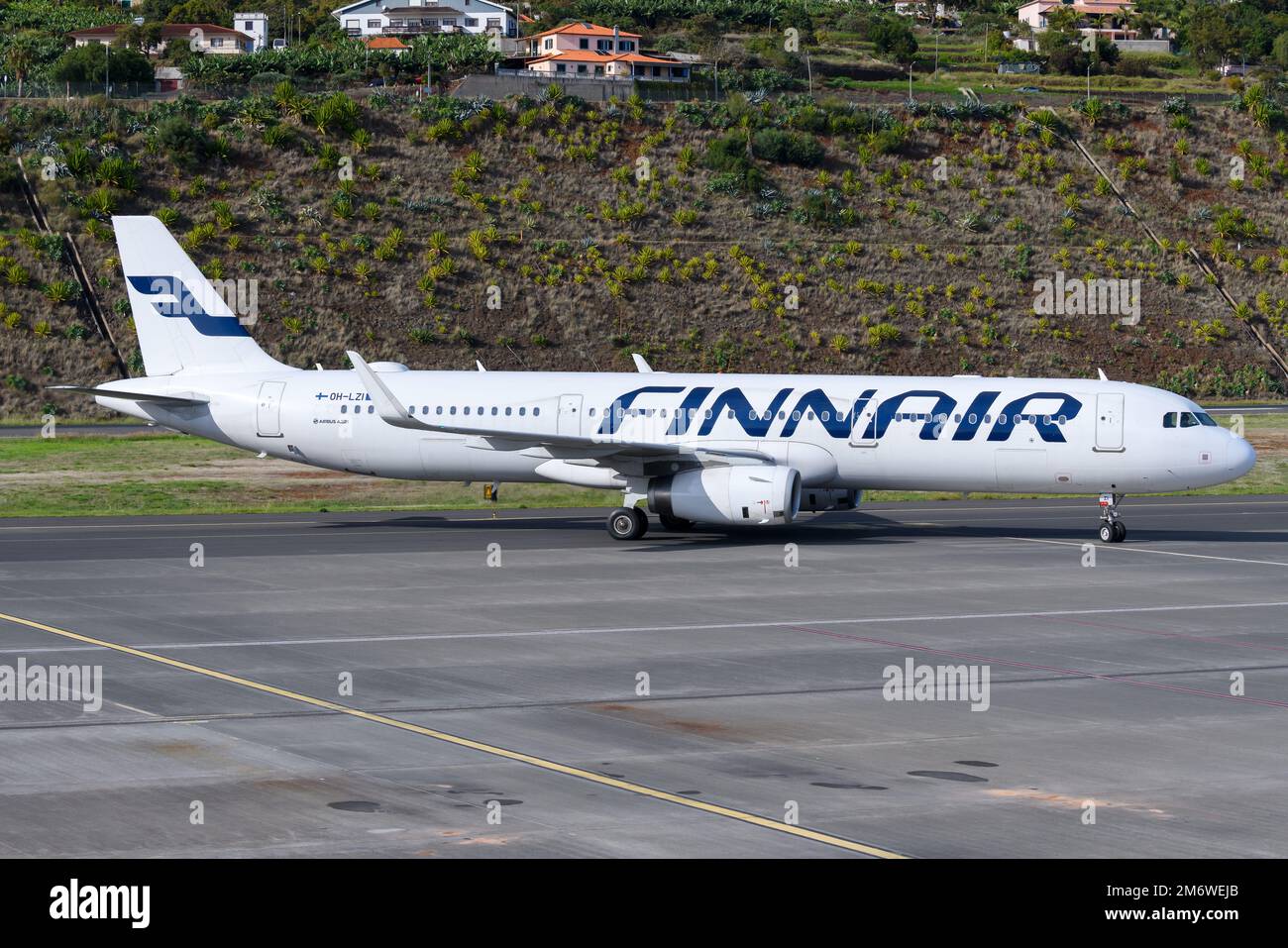 Finnair airline Airbus A321 aircraft taxiing. Airplane A321 of finish airline. Plane of Finnair registered as OH-LZI. Stock Photo