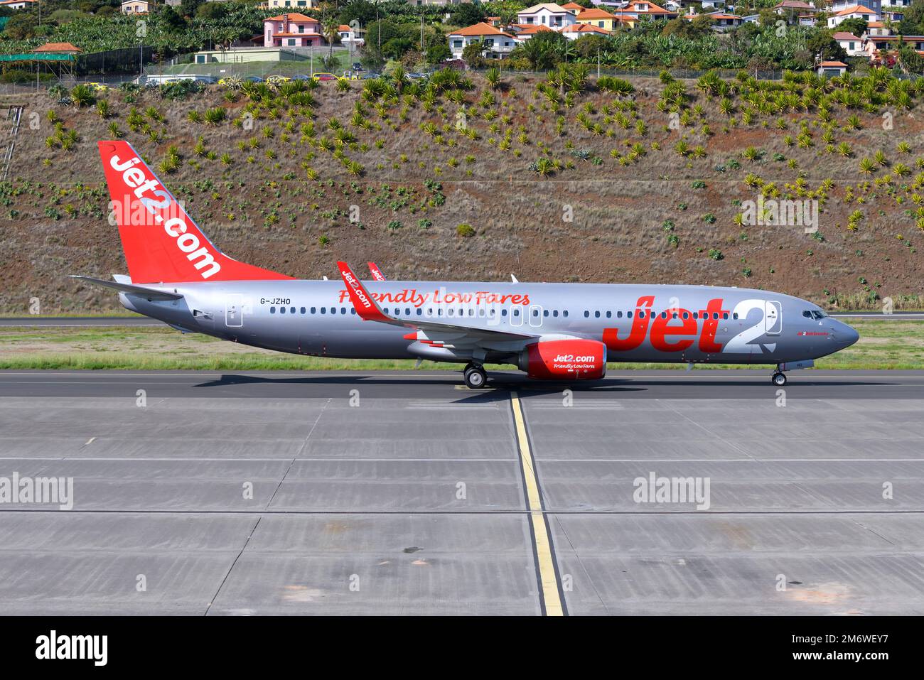 Jet2 airline Boeing 737 aircraft. Low-cost UK airline Jet2.com with Boeing 737 airplane taxiing. Stock Photo