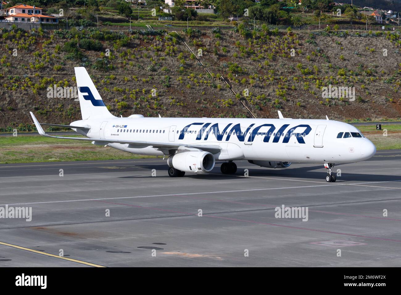Finnair airline Airbus A321 airplane taxiing. Aircraft A321 of finish airline. Plane of Finnair registered as OH-LZI. Stock Photo