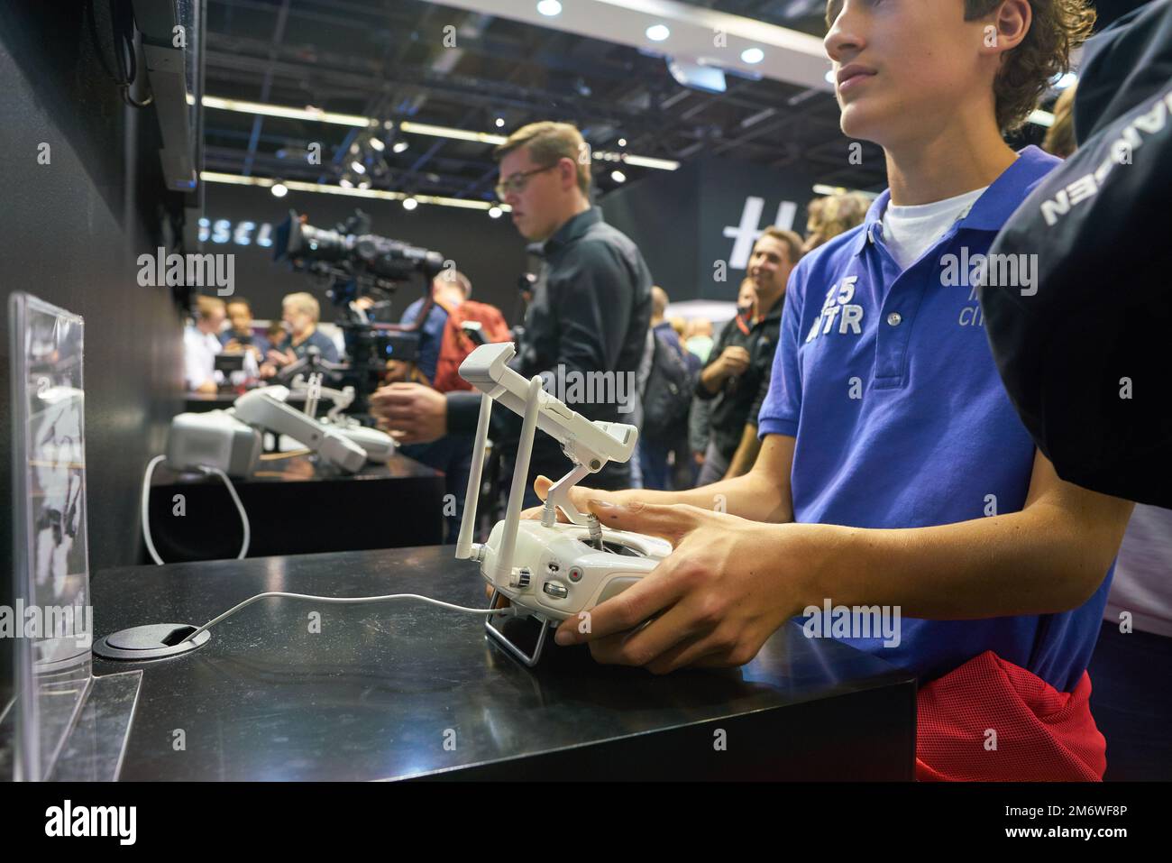 COLOGNE, GERMANY - CIRCA SEPTEMBER, 2018: DJI space at Photokina Exhibition. Photokina is a trade fair held in Europe for the photographic and imaging Stock Photo