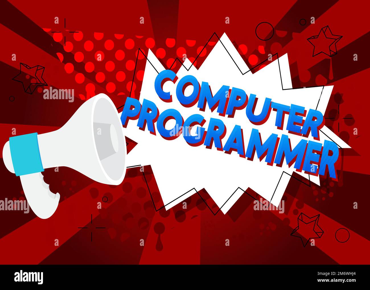 Computer Programmer text with cartoon Megaphone. Vector Announcement illustration. Stock Vector