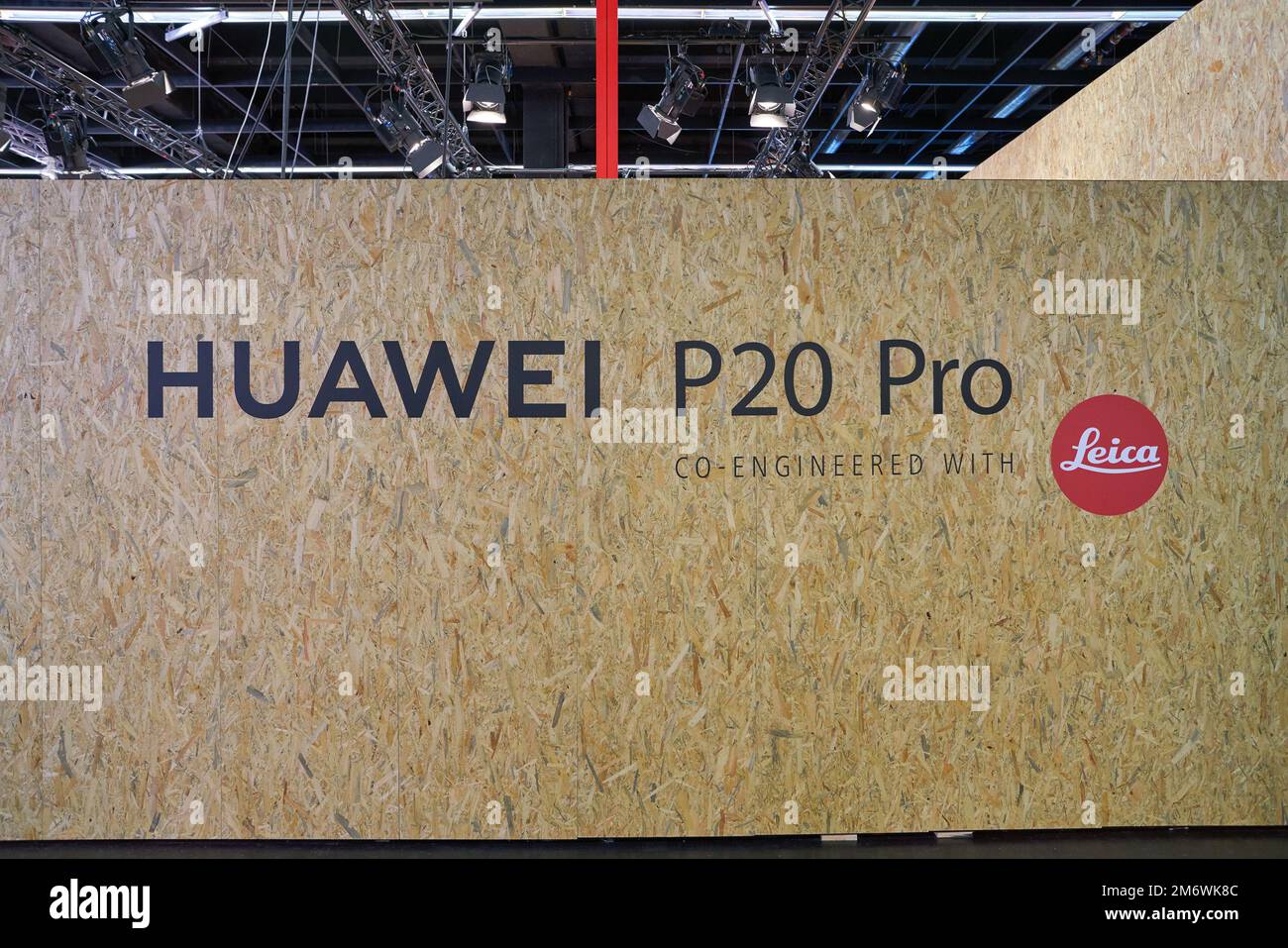 COLOGNE, GERMANY - CIRCA SEPTEMBER, 2018: Huawei P20 Pro inscription as seen at Photokina Exhibition. Photokina is a trade fair held in Europe for the Stock Photo