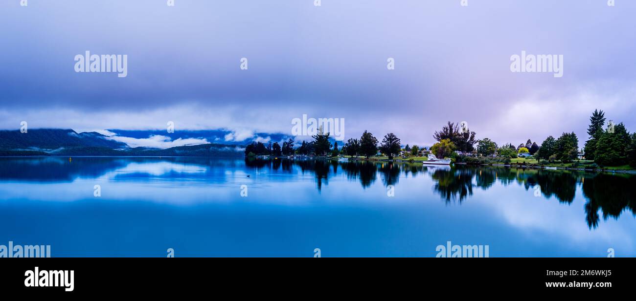 Beautiful morning in the town called Te Anau in New Zealand Stock Photo