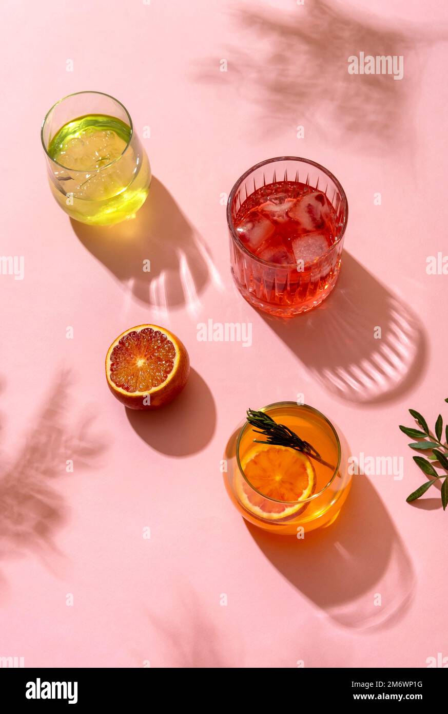 Popular summer ice alcoholic cocktails served under the summer sun