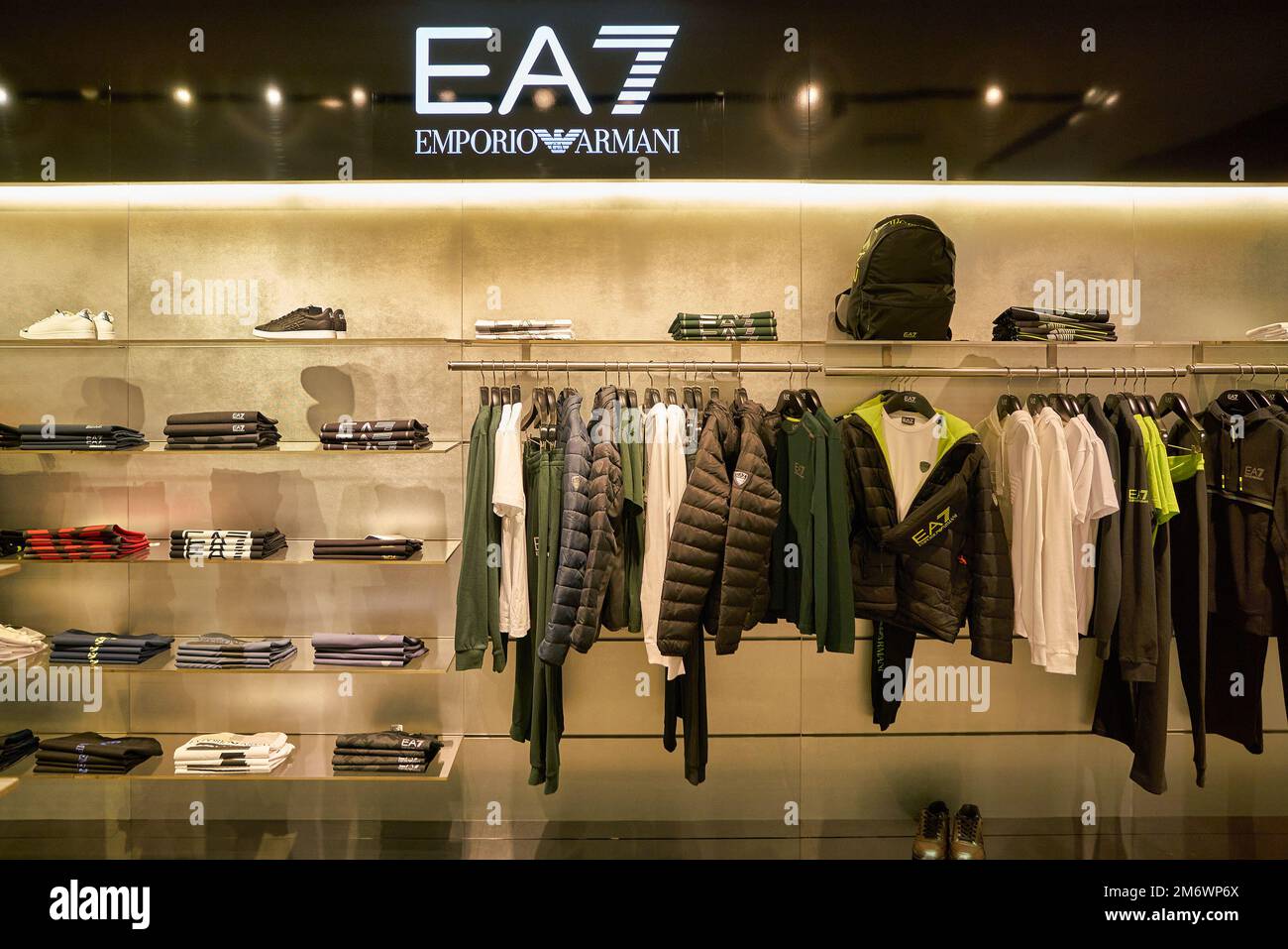 Emporio Armani EA7 store sign in shopping mall. Glass doors showcase boutique shop windows mannequins. Astana Kazakhstan 10.24.2022 Stock Photo Alamy