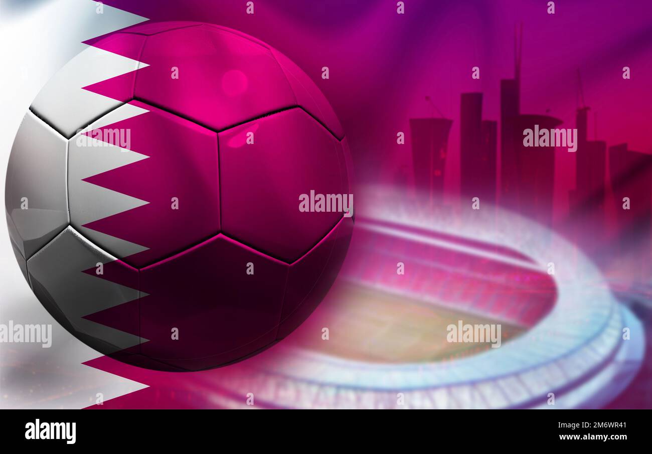 Soccer ball in Qatar flag colors Stock Photo