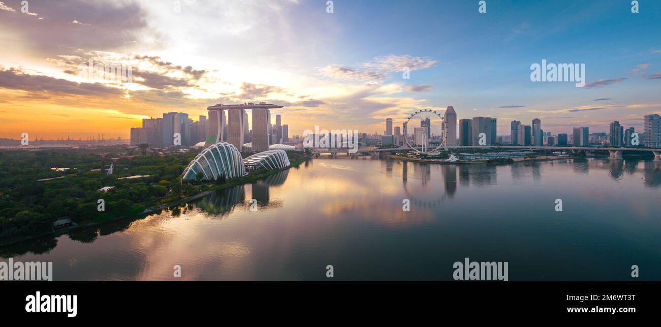 Singapore city skyline at sunset aerial view Stock Photo - Alamy