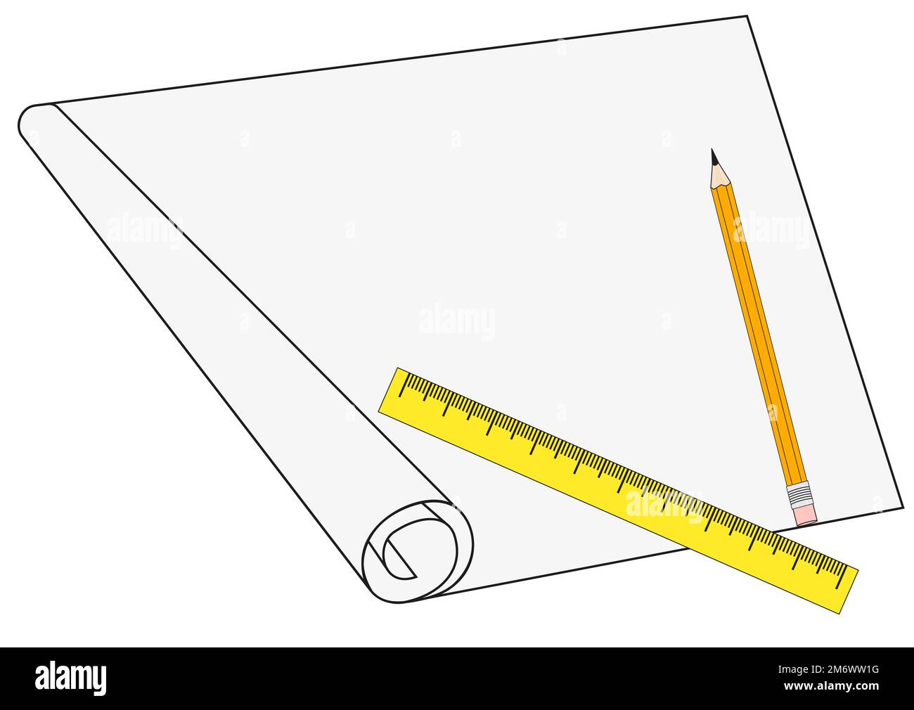 Sheet of paper with pencil and ruler Stock Photo - Alamy
