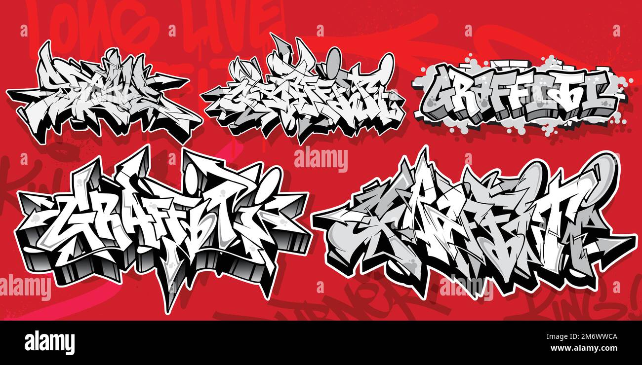 Graffiti background with throw-up and tagging hand-drawn style. Street art graffiti urban theme for prints, banners, and textiles in vector format. Stock Vector