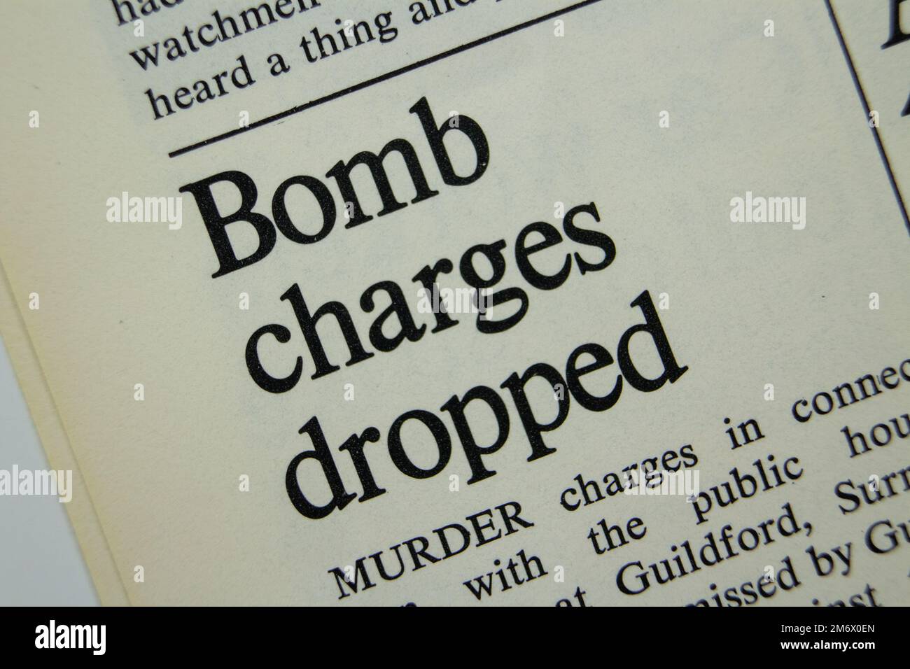 Bomb charges dropped - news story from 1975 newspaper headline article title Stock Photo
