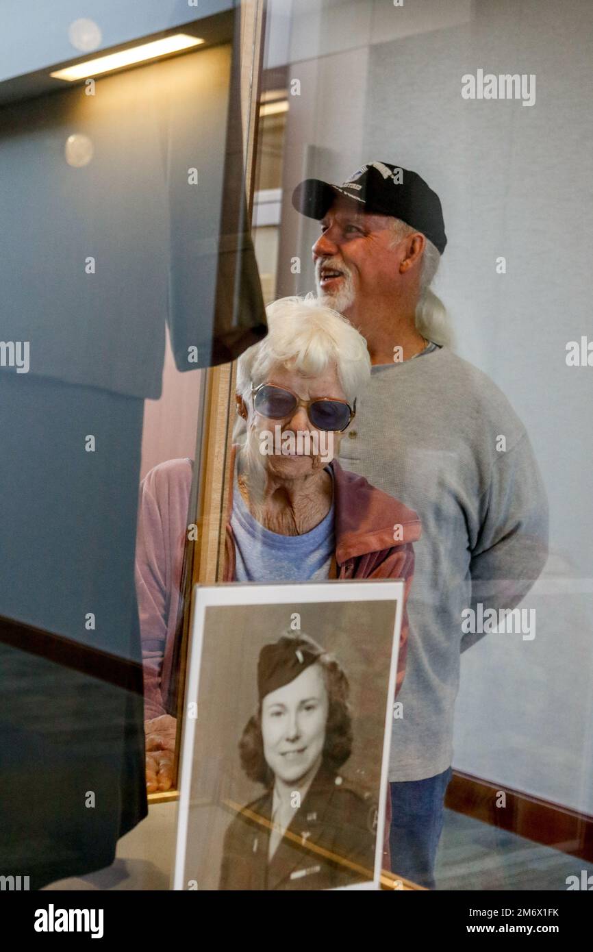 Liz Burns admires the uniform display of her older sister, 1st Lt. Ruth