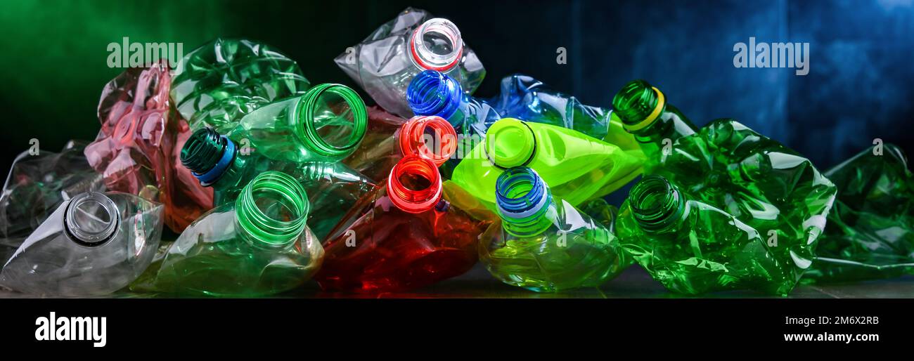Empty colored drink bottles. Recyclable plastic waste Stock Photo Alamy