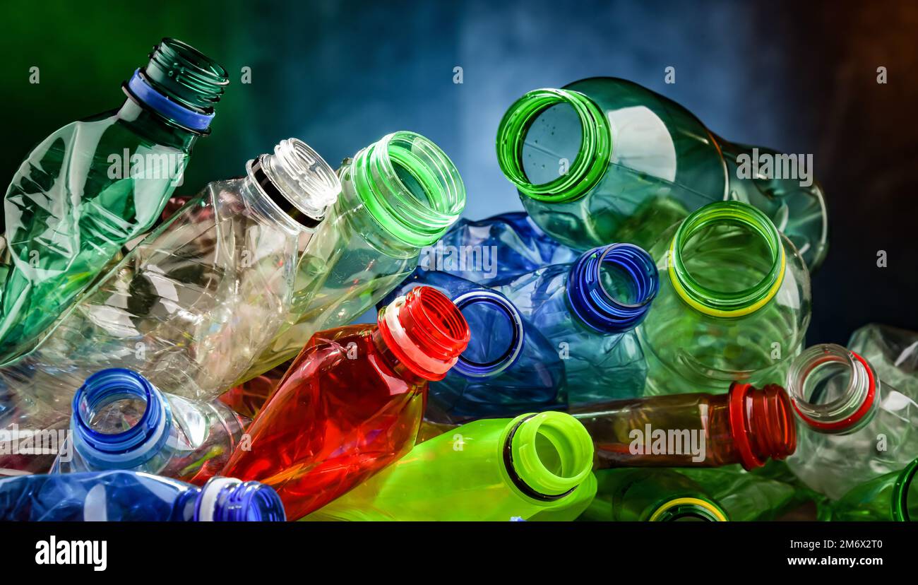 Empty colored drink bottles. Recyclable plastic waste Stock Photo Alamy