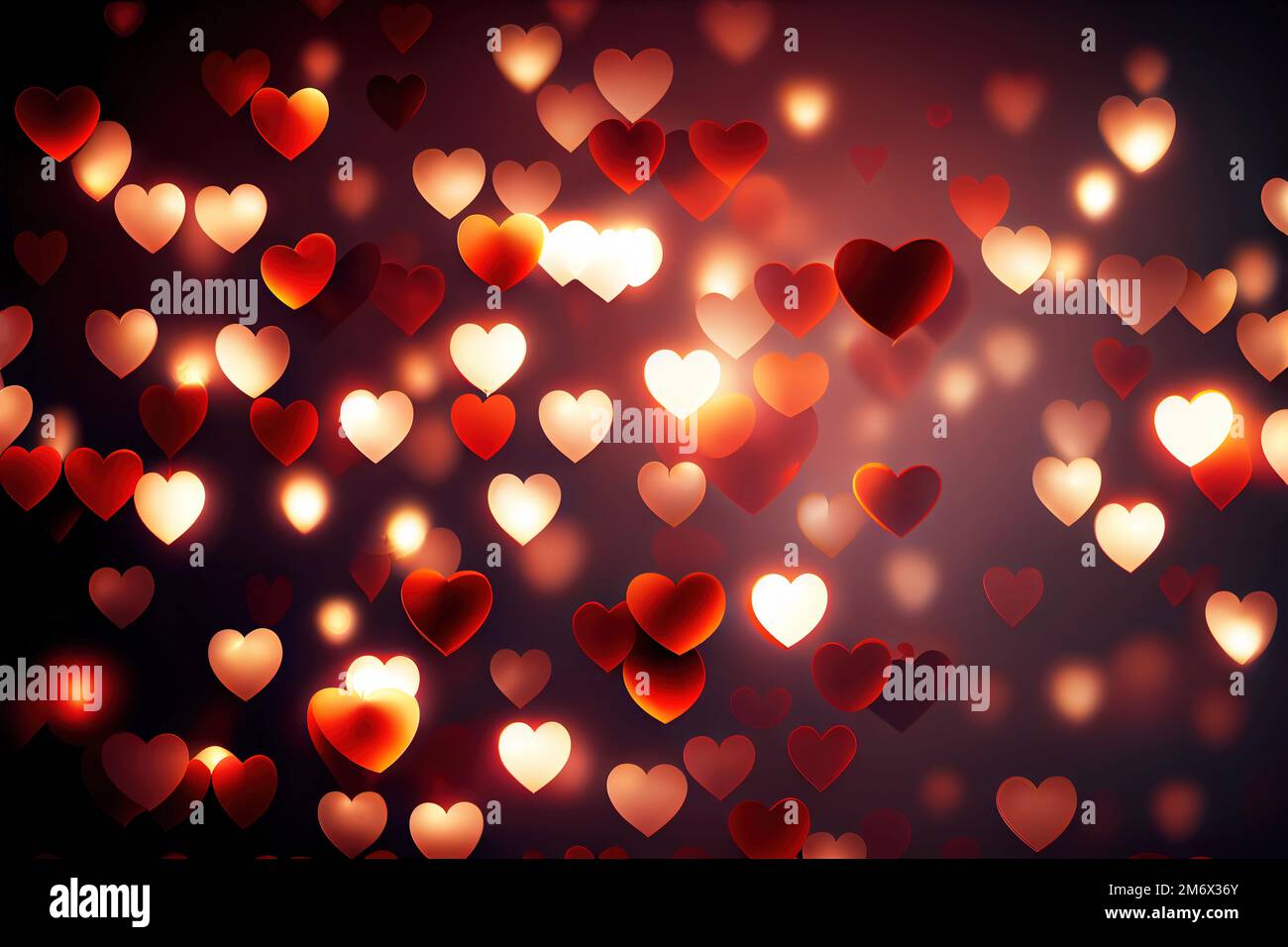 Valentine's Day background with glowing hearts. Generative AI. Stock Photo