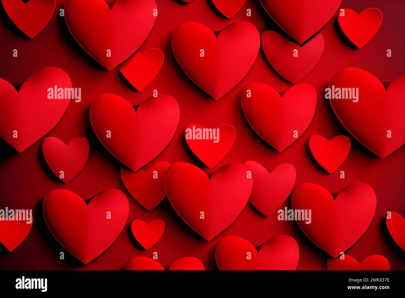Red hearts Valentine's Day background. Generative AI. Stock Photo