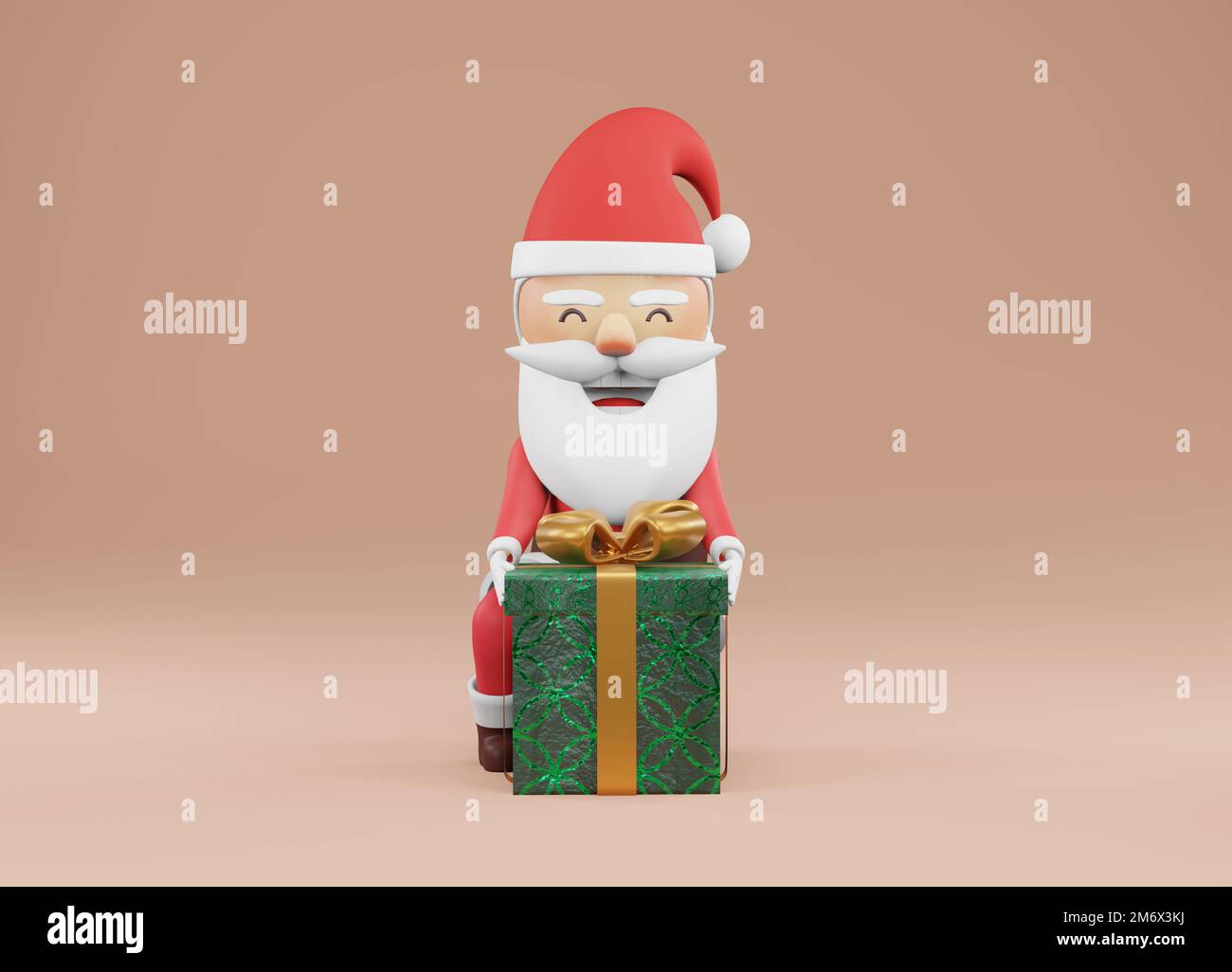 3d render , Christmas celebration. Santa Claus opening gift box Stock ...