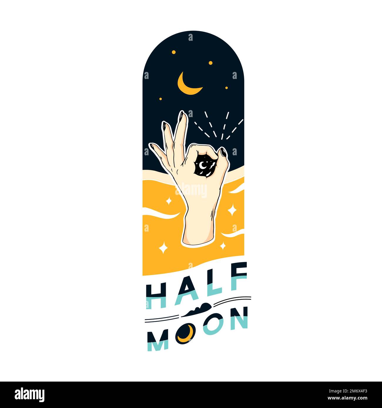 Half moon with ok hand gesture vector Stock Vector