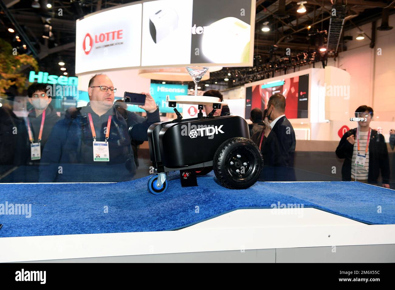 Las Vegas, USA. 05th Jan, 2023. Attendees watch as a TDK Stability ...
