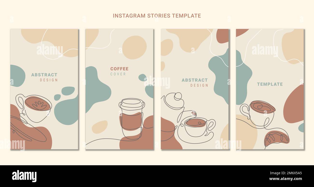 abstract instagram story template vector coffee line drawing Stock Vector